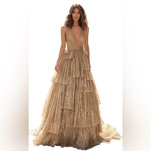 TARIK EDIZ 93943 DRESS Gold Gown